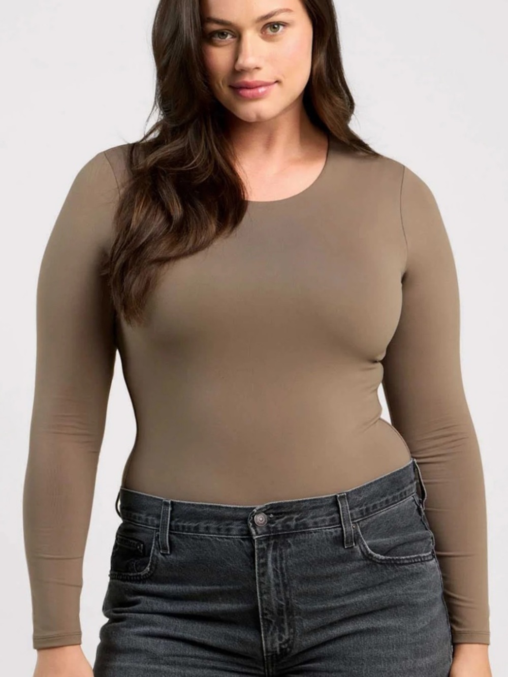 nuuds Long Sleeved Crew Neck Bodysuit - Mocha